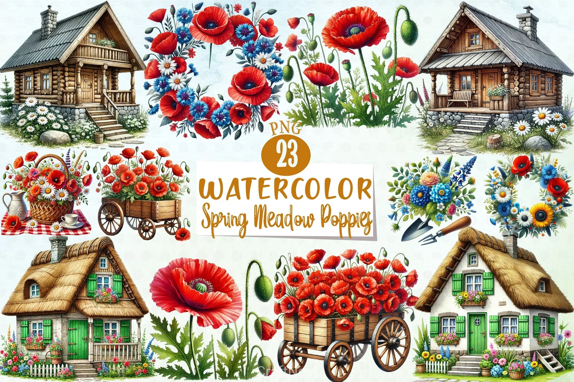 Spring Meadow Poppies Clipart Bundle 8 - CraftNest - Digital Crafting and Art