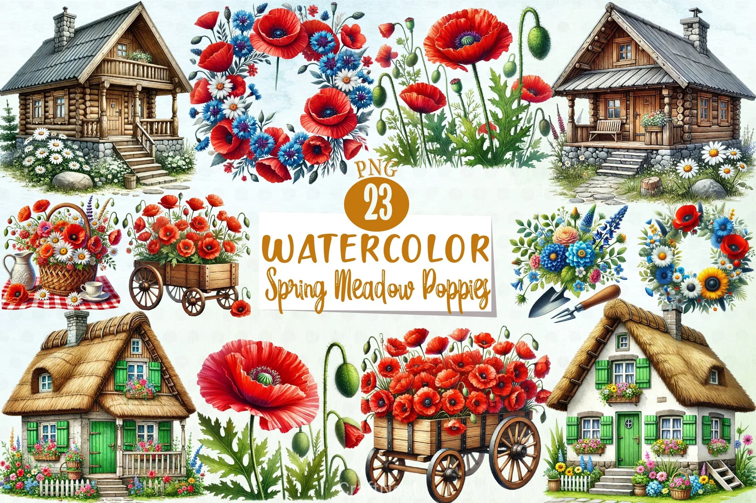 Spring Meadow Poppies Clipart Bundle 8 - CraftNest - Digital Crafting and Art