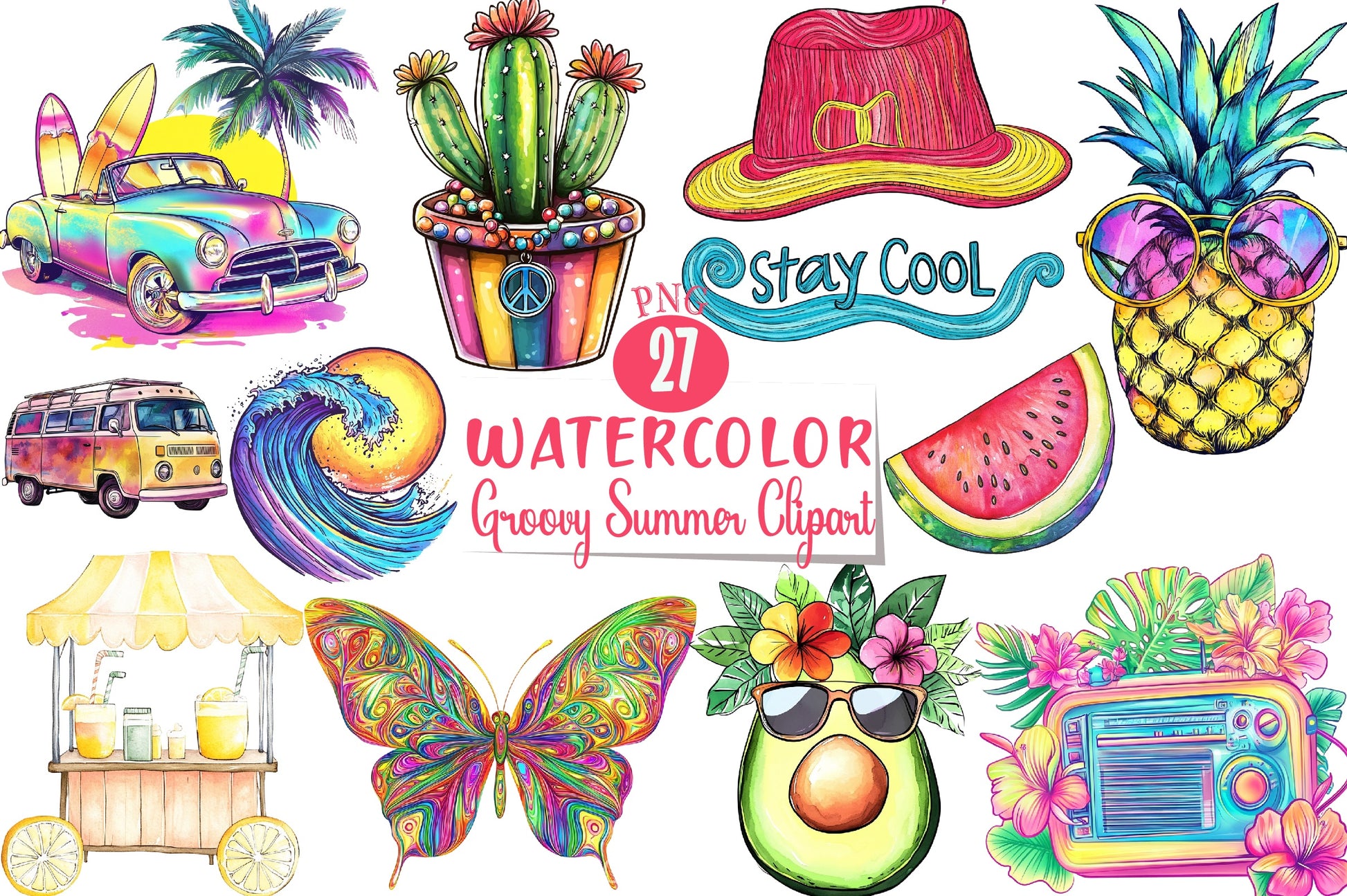 Groovy Summer Clipart Bundle 3 - CraftNest - Digital Crafting and Art