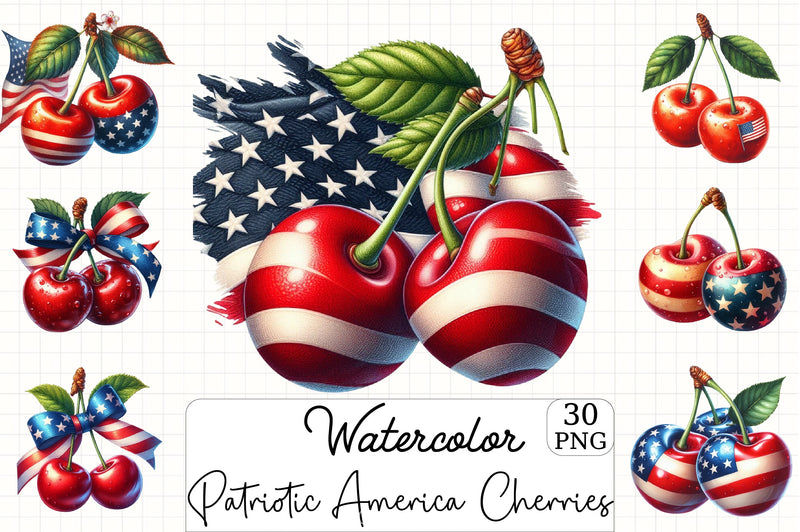 Patriotic America Cherries Clipart Bundle - CraftNest - Digital Crafting and Art