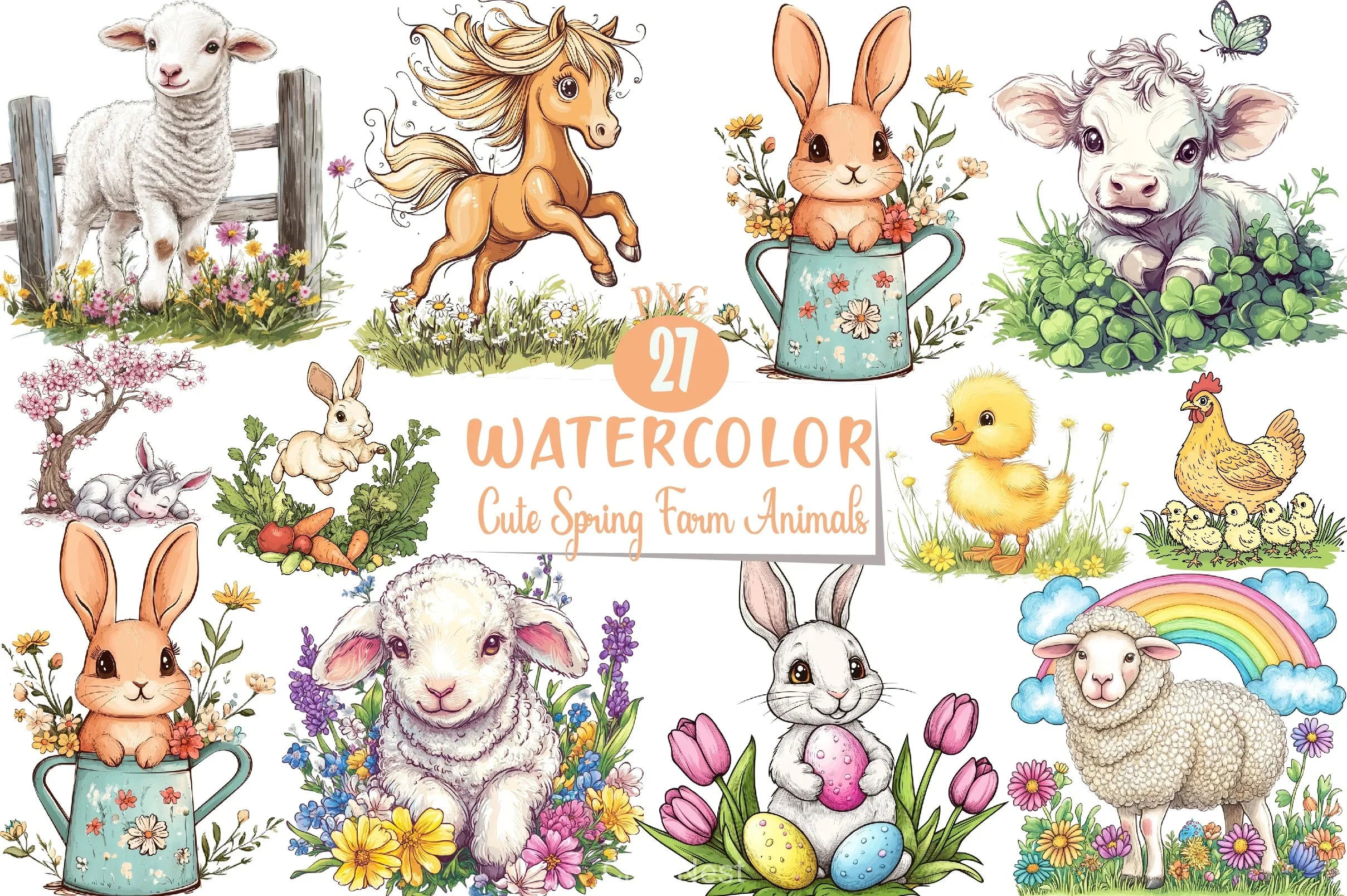 Spring Racing Cartoon Animals Cute Spring Farm Animals Clipart Bundle