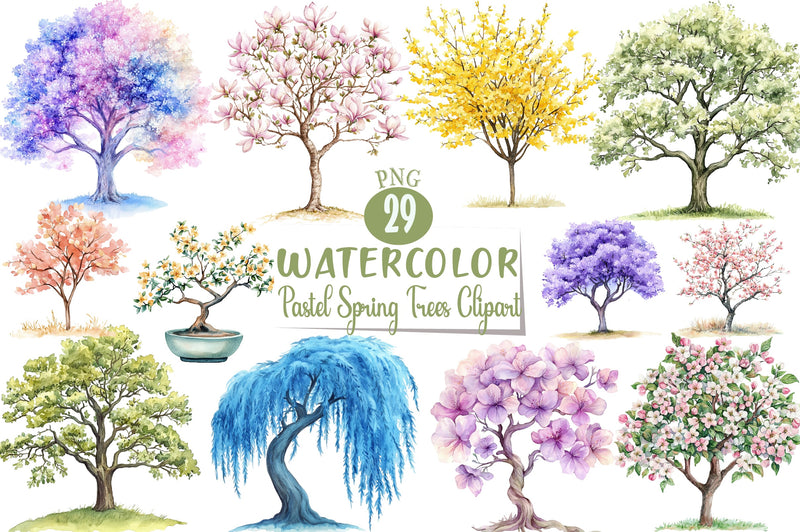 Pastel Spring Trees Clipart Bundle - CraftNest - Digital Crafting and Art