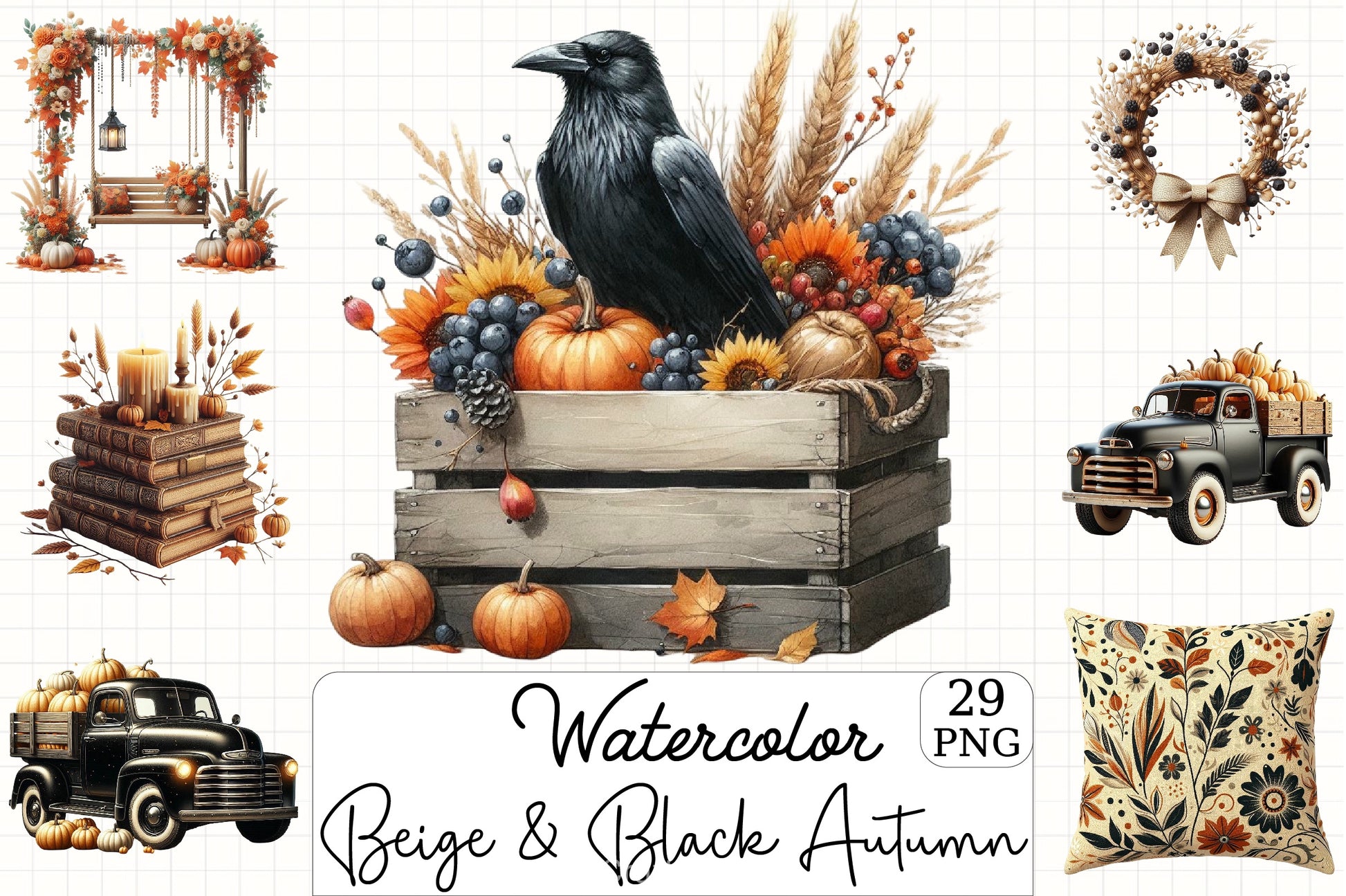 Beige & Black Autumn Clipart Bundle 1 - CraftNest - Digital Crafting and Art