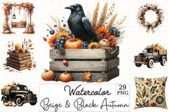 Beige & Black Autumn Clipart Bundle 1 - CraftNest - Digital Crafting and Art