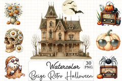 Beige Retro Halloween Clipart Bundle - CraftNest - Digital Crafting and Art