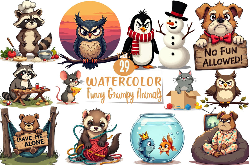 Grumpy Animals Clipart Bundle  5 - CraftNest - Digital Crafting and Art