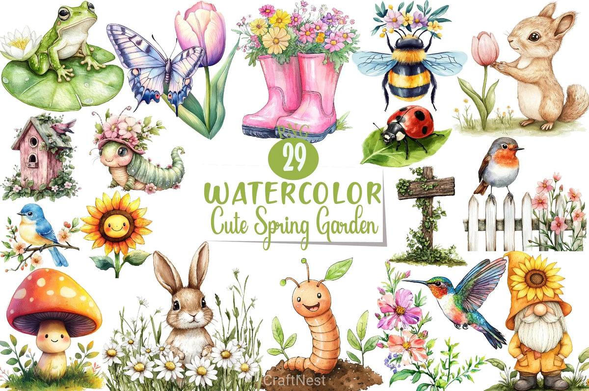 Cute Spring Graphoc Cute Spring Garden Clipart Bundle