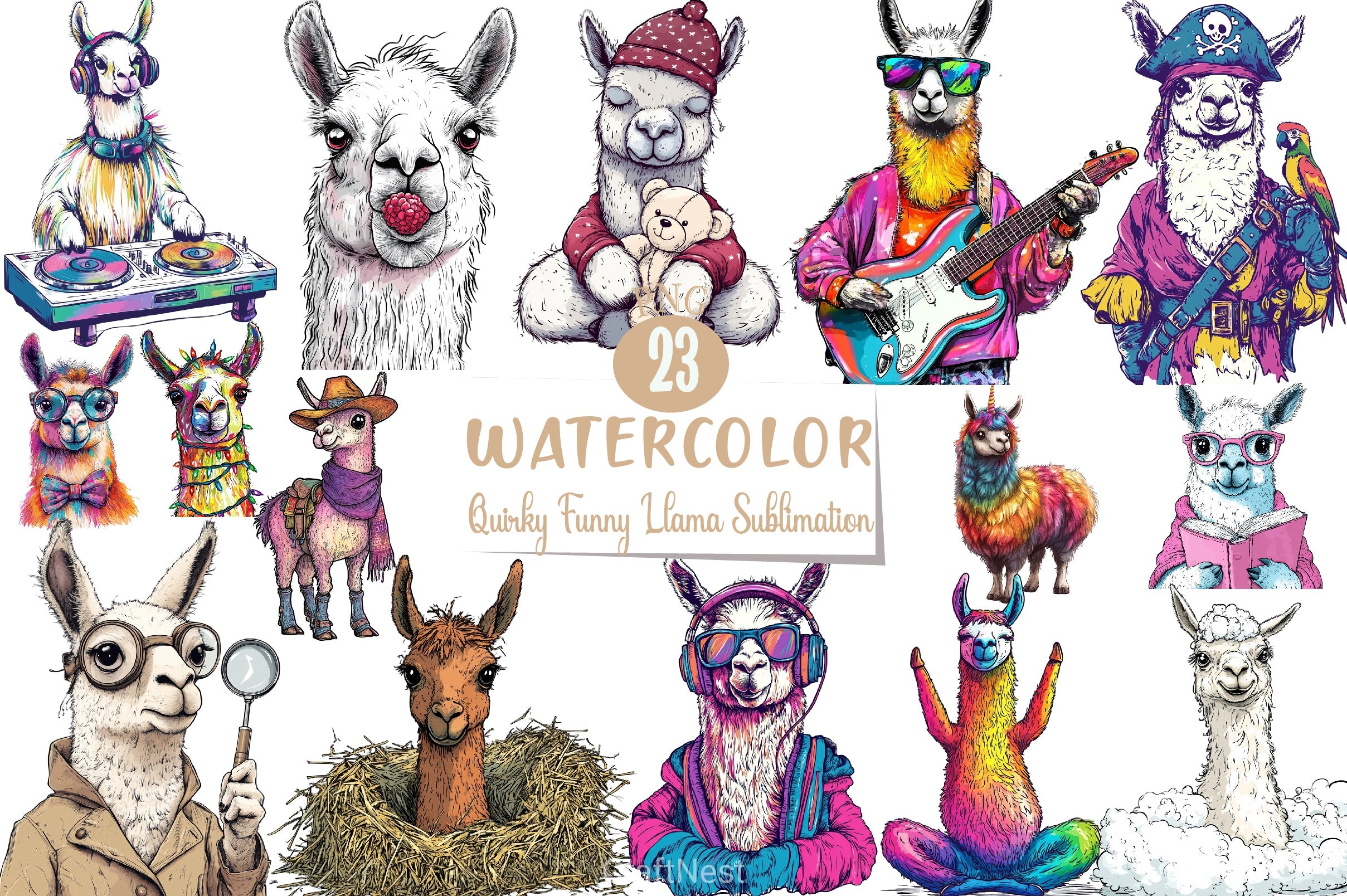 Quirky Llama Clipart Bundle - CraftNest - Digital Crafting and Art