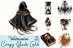 Creepy Black & Gold Halloween Clipart Bundle - CraftNest - Digital Crafting and Art