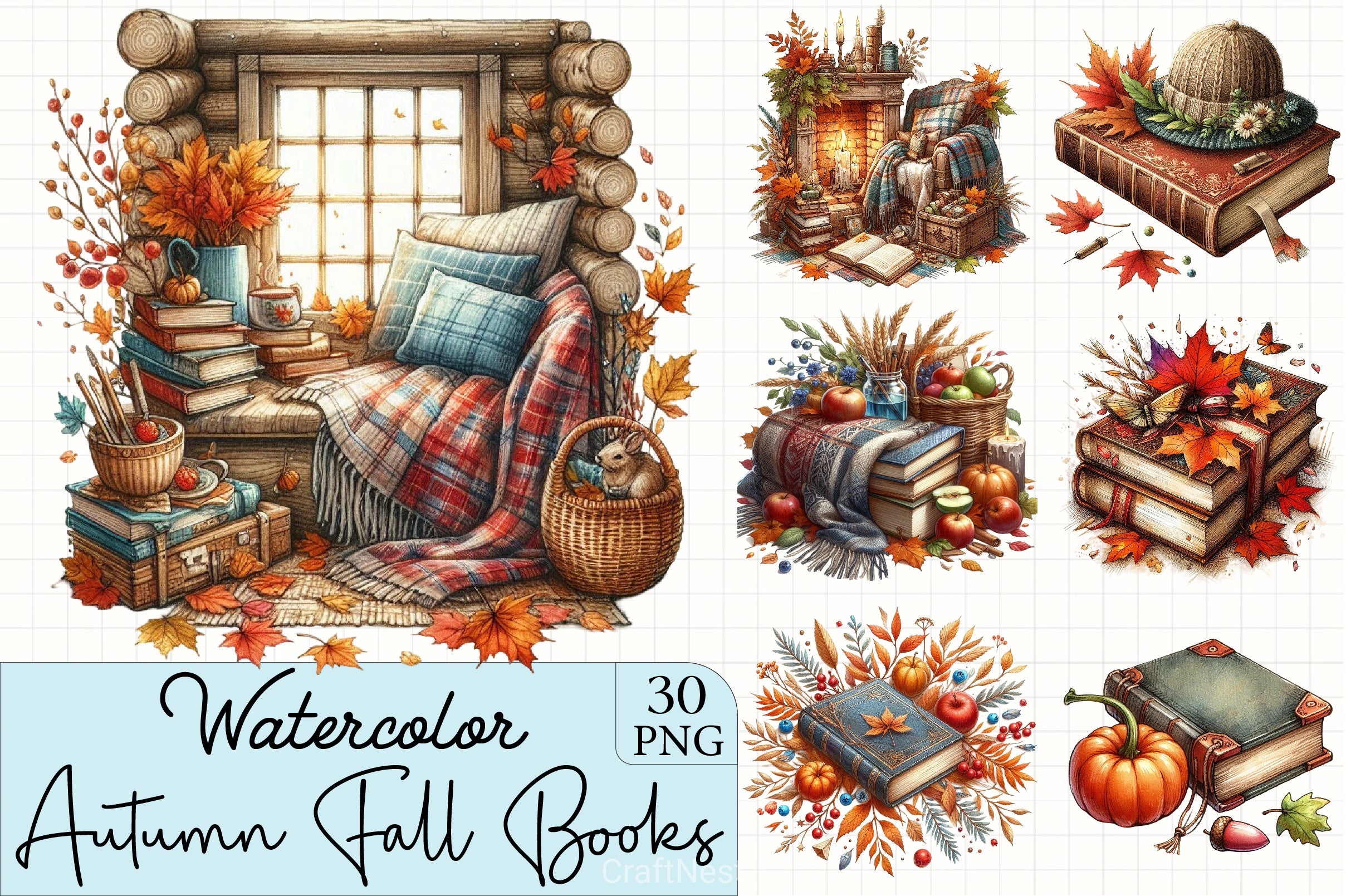 Autumn Fall Books Clipart Bundle - CraftNest - Digital Crafting and Art