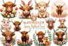 Spring Highland Cow Clipart Bundle