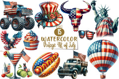 Vintage 4th July Clipart Bundle - CraftNest - Digital Crafting and Art