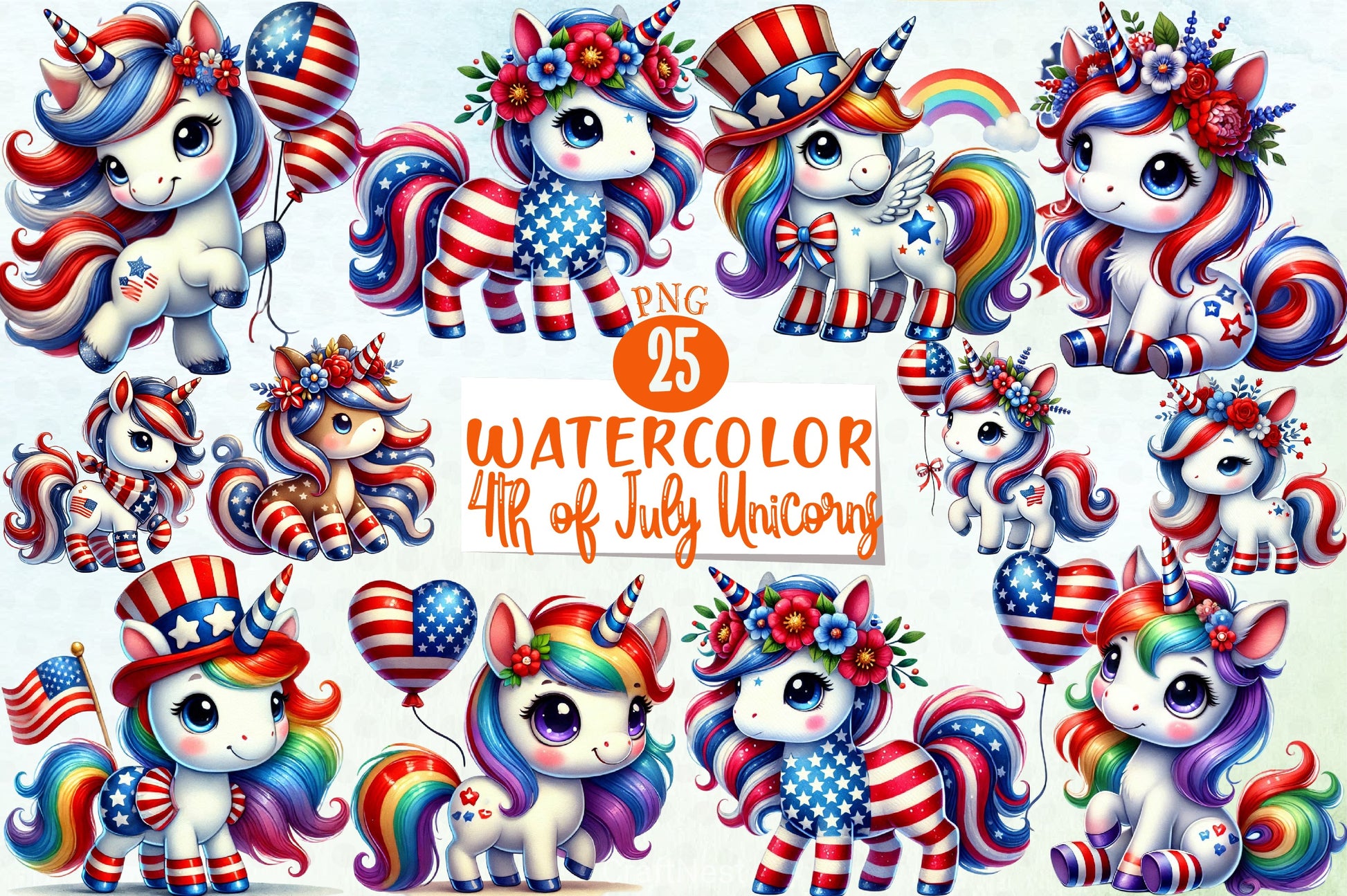4th of July Unicorns Clipart Bundle - CraftNest - Digital Crafting and Art