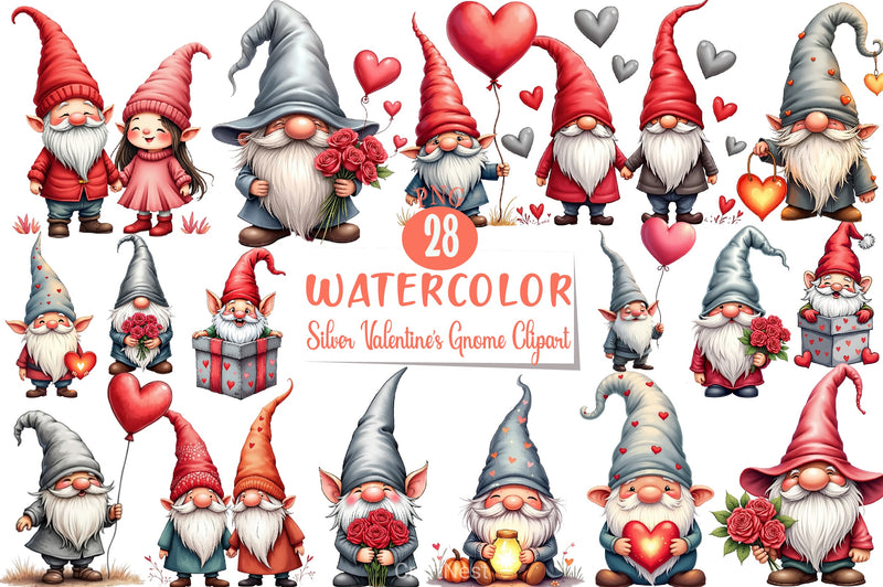 Silver Valentine's Gnome Clipart Bundle - CraftNest - Digital Crafting and Art