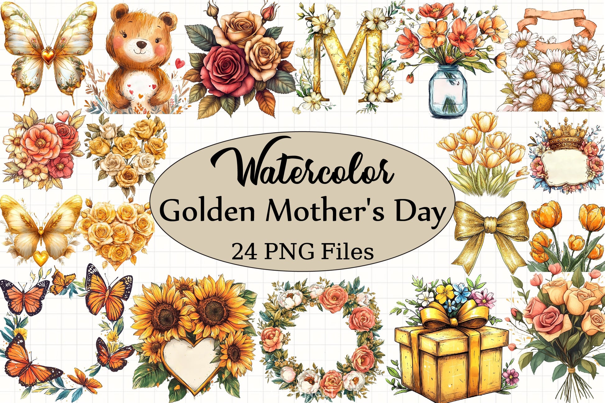 Golden Mother's Day Clipart Bundle - CraftNest - Digital Crafting and Art