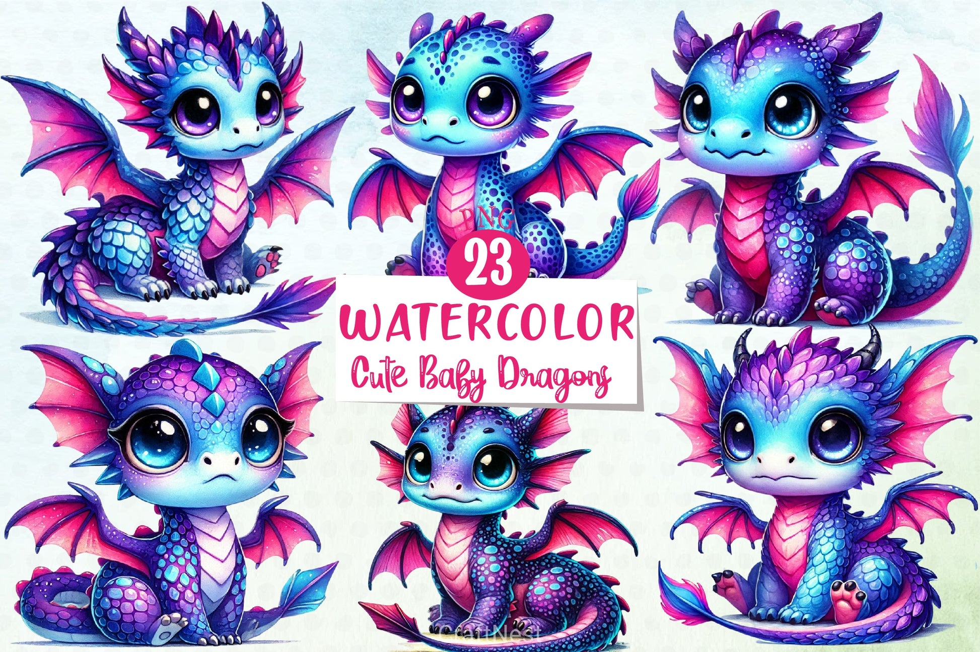 Cute Baby Dragons Clipart Bundle - CraftNest - Digital Crafting and Art