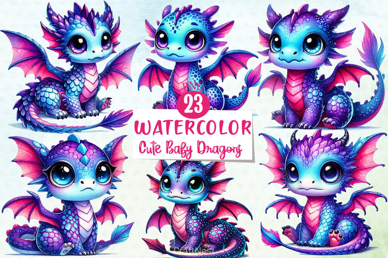 Cute Baby Dragons Clipart Bundle - CraftNest - Digital Crafting and Art