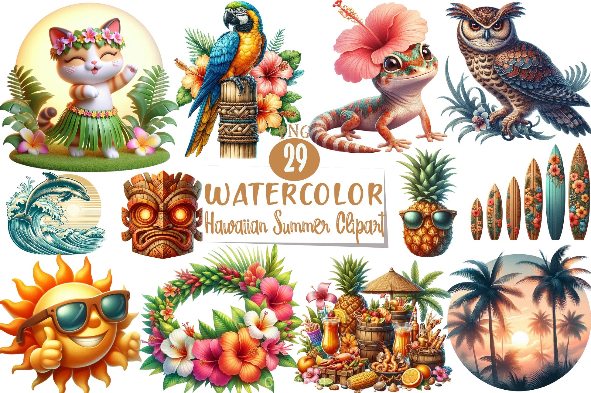 Hawaiian Summer Clipart Bundle 3 - CraftNest - Digital Crafting and Art