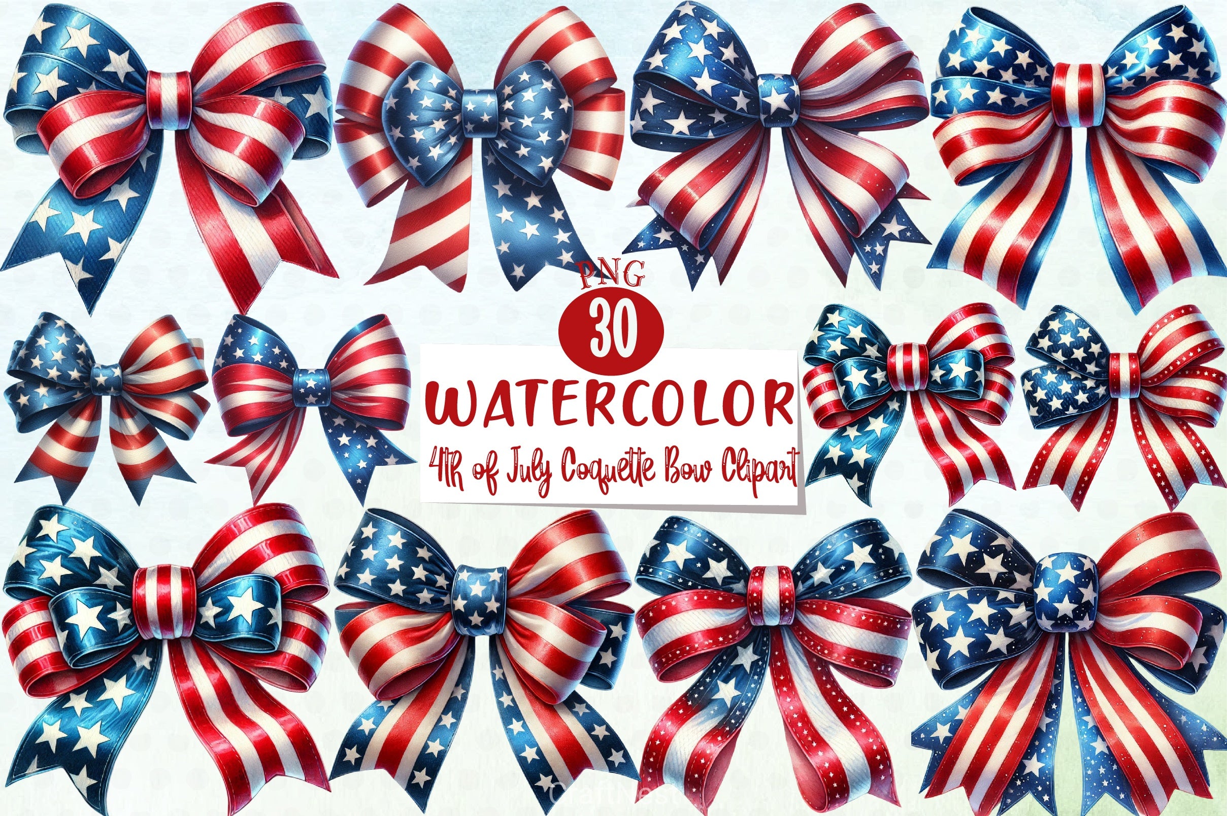 4th of July Bow Clipart Bundle 4 - CraftNest - Digital Crafting and Art