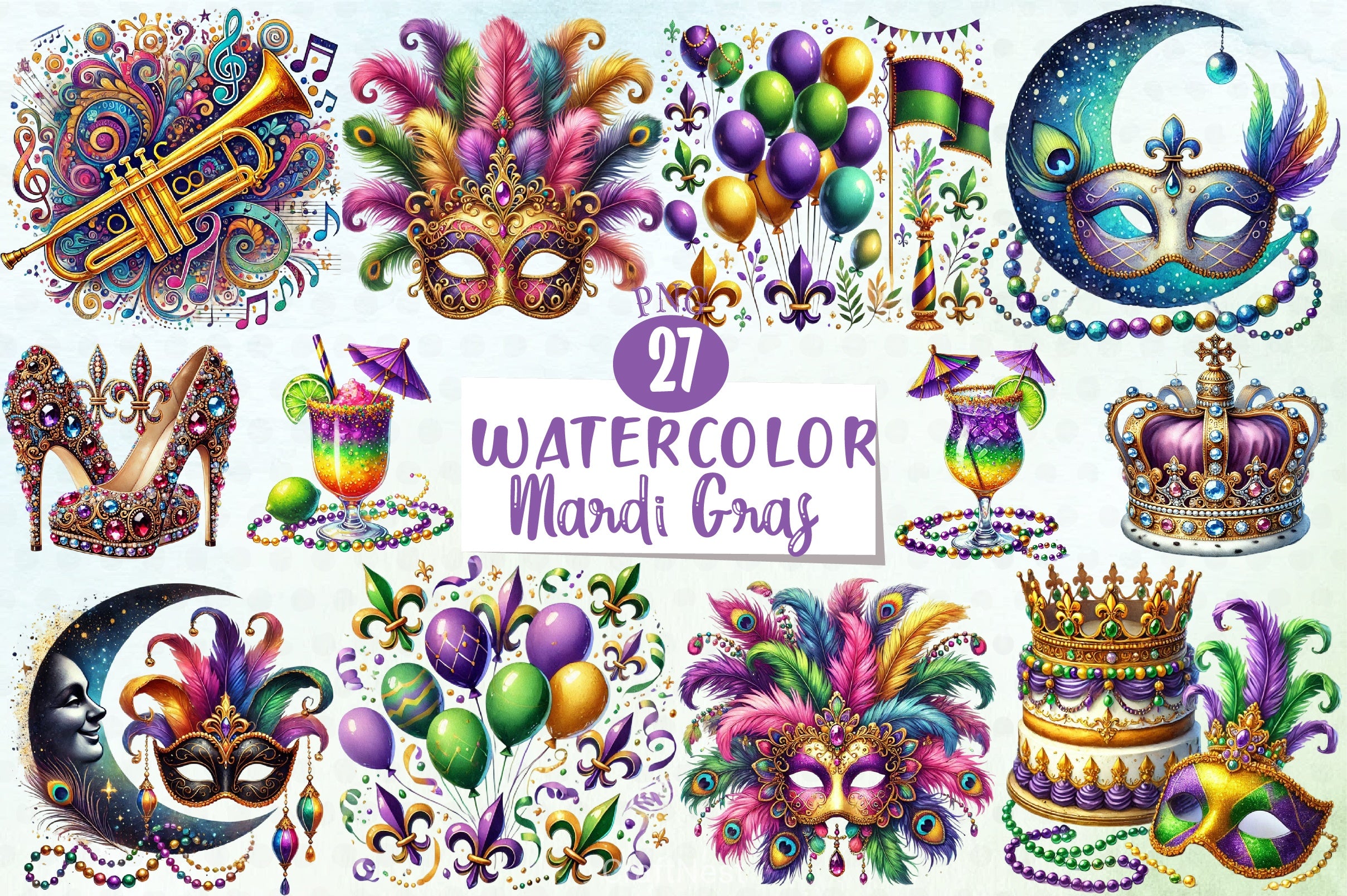 Glitter Mardi Gras Clipart Bundle - CraftNest - Digital Crafting and Art
