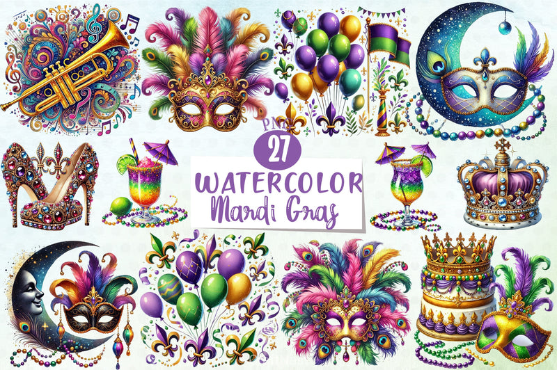 Glitter Mardi Gras Clipart Bundle - CraftNest - Digital Crafting and Art