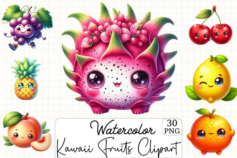 Cute Kawaii Fruits Clipart Bundle - CraftNest - Digital Crafting and Art