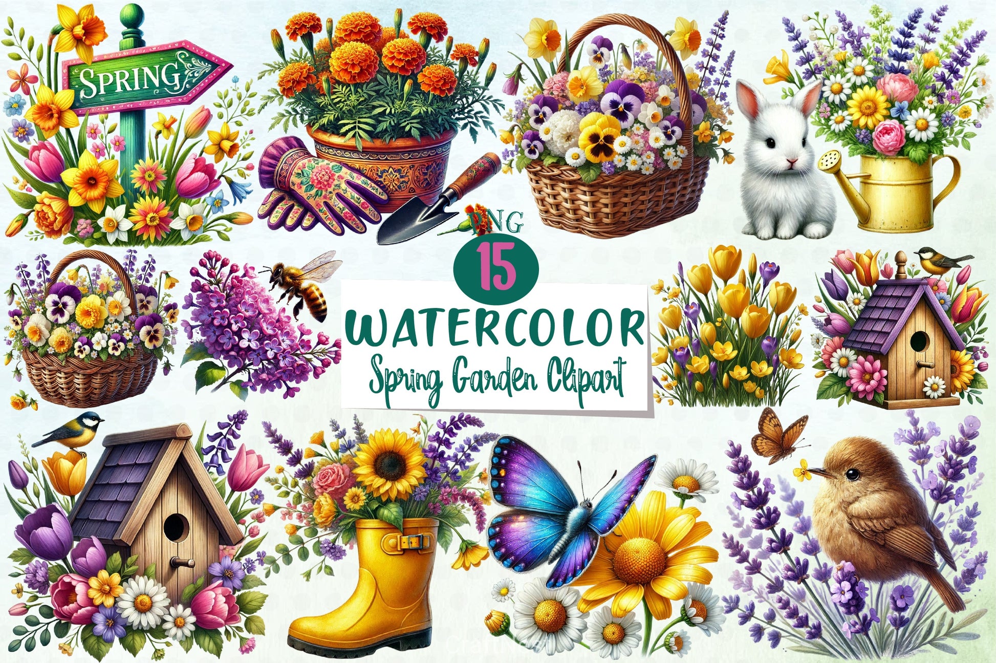 Spring Garden Clipart Bundle 3 - CraftNest - Digital Crafting and Art