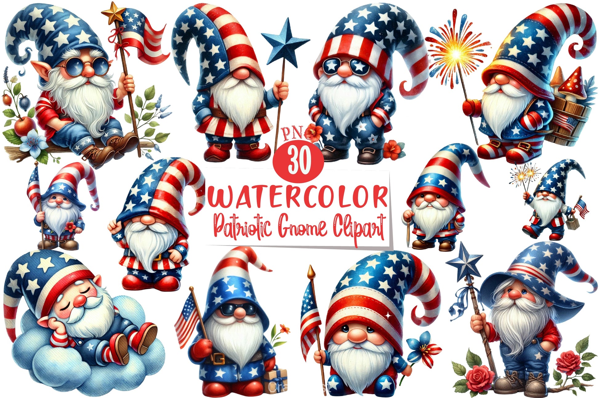 Patriotic Gnome Clipart Bundle 3 - CraftNest - Digital Crafting and Art