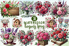 Burgundy Spring Clipart Bundle - CraftNest - Digital Crafting and Art