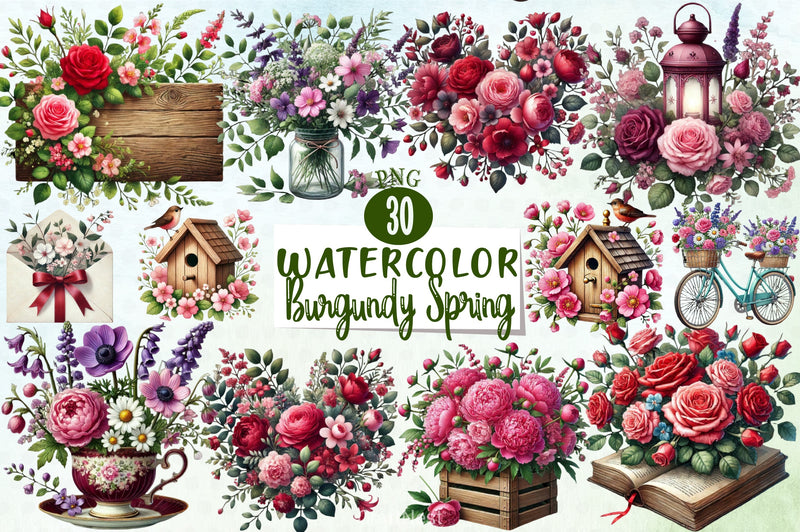 Burgundy Spring Clipart Bundle - CraftNest - Digital Crafting and Art