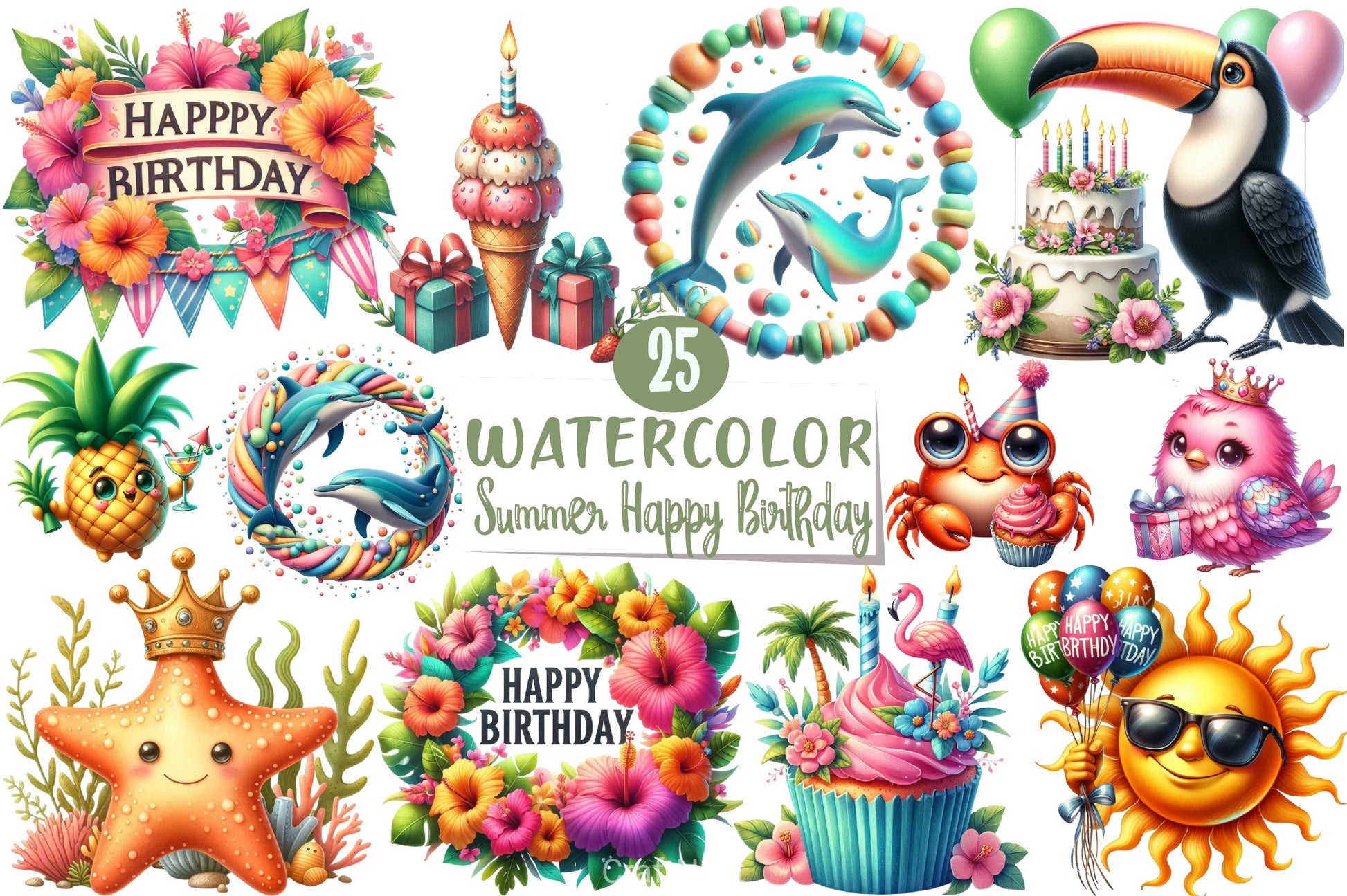Summer Birthday Clipart Bundle 1 - CraftNest - Digital Crafting and Art