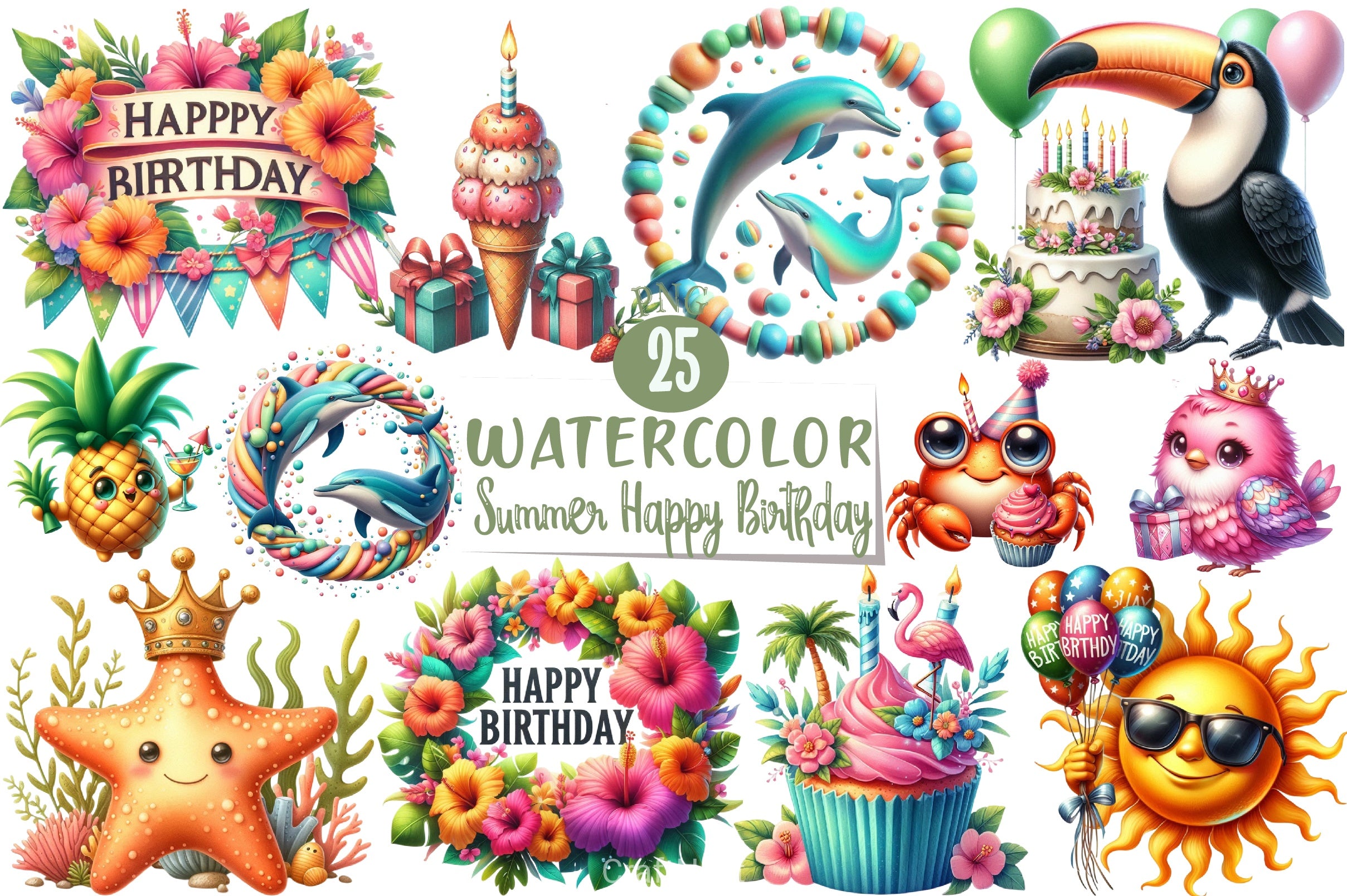 Summer Birthday Clipart Bundle 1 - CraftNest - Digital Crafting and Art