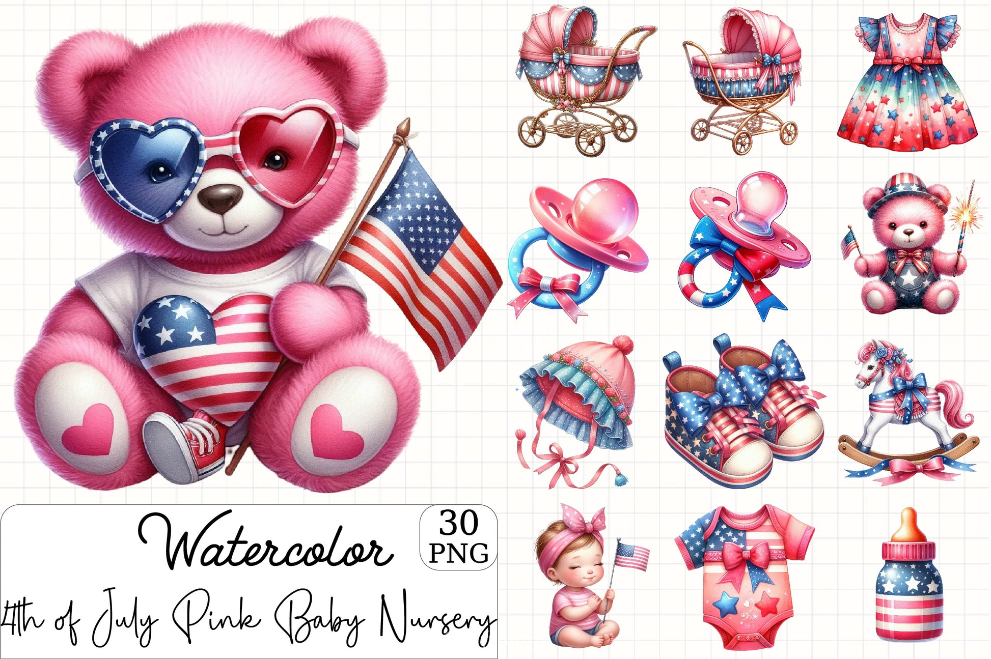 4th of July Pink Baby Nursery Clipart Bundle - CraftNest - Digital Crafting and Art