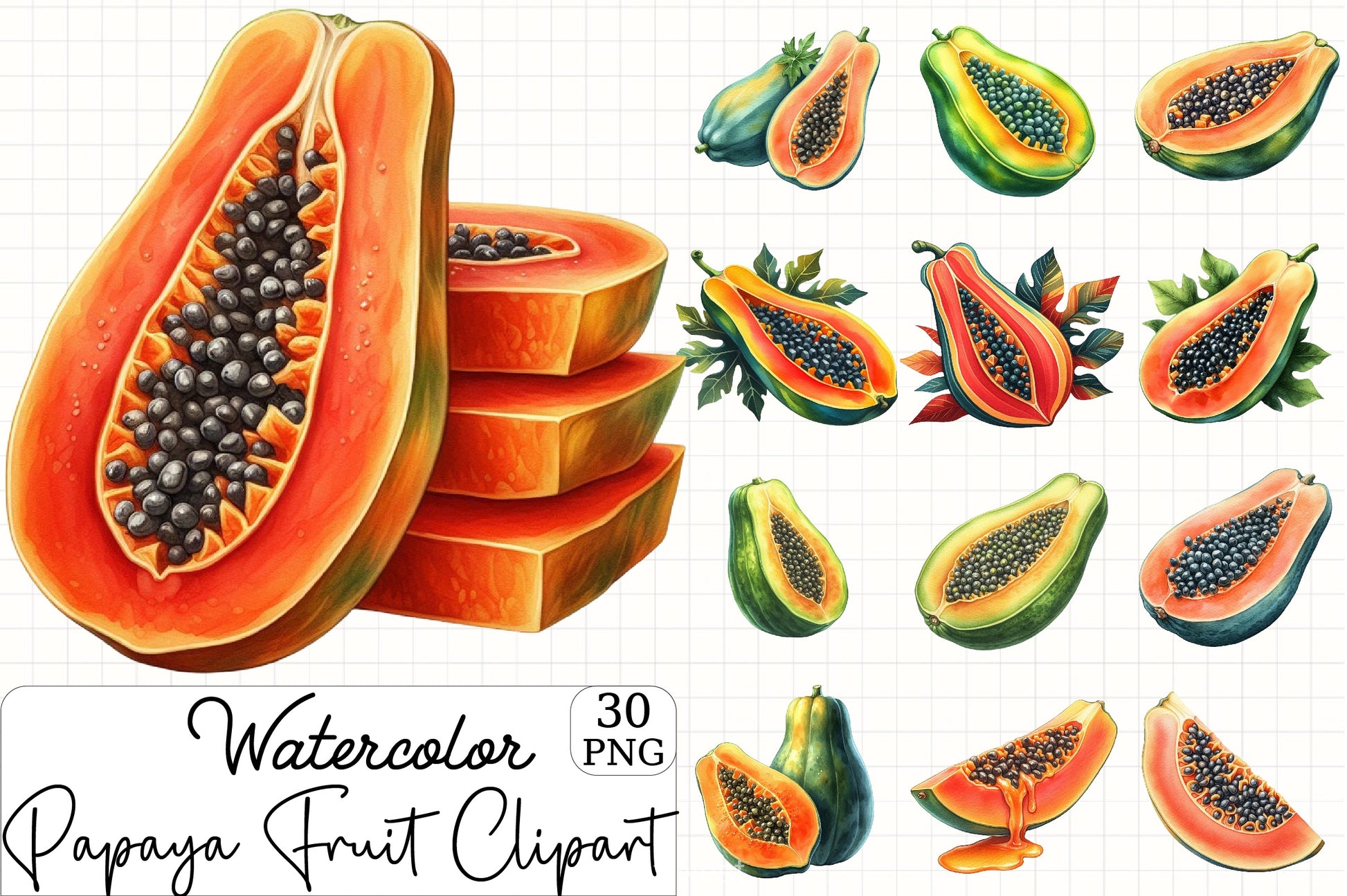 Papaya Fruit Clipart Bundle - CraftNest - Digital Crafting and Art