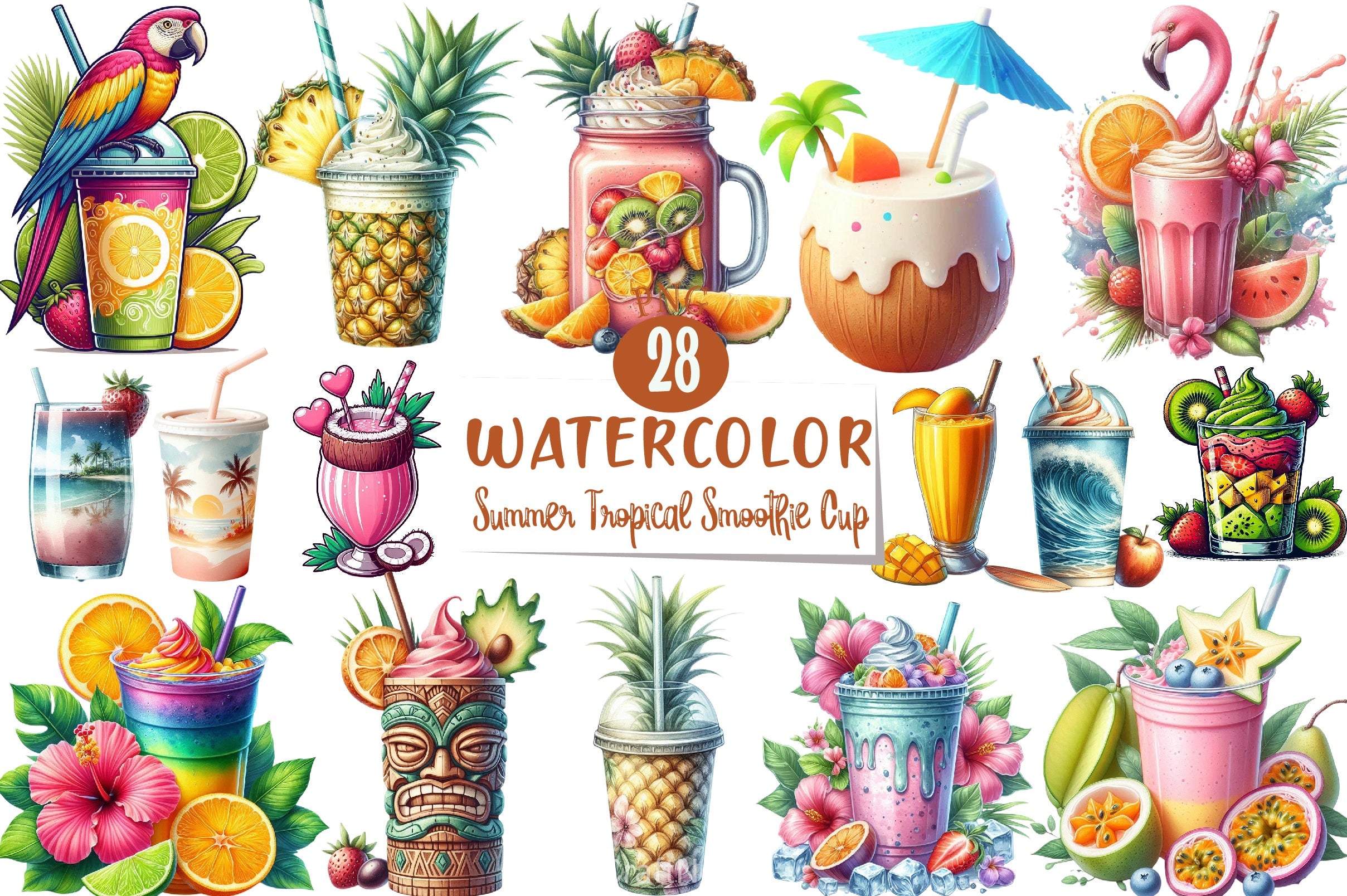 Summer Tropical Smoothie Cup Clipart Bundle - CraftNest - Digital Crafting and Art