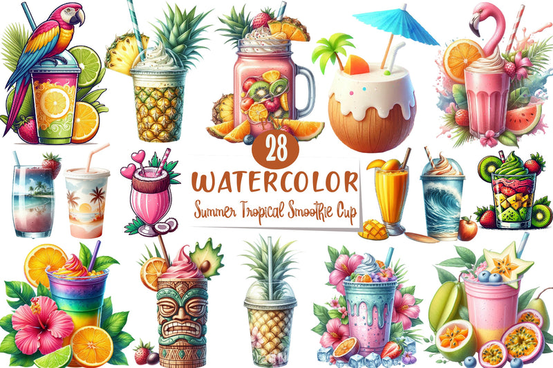 Summer Tropical Smoothie Cup Clipart Bundle - CraftNest - Digital Crafting and Art