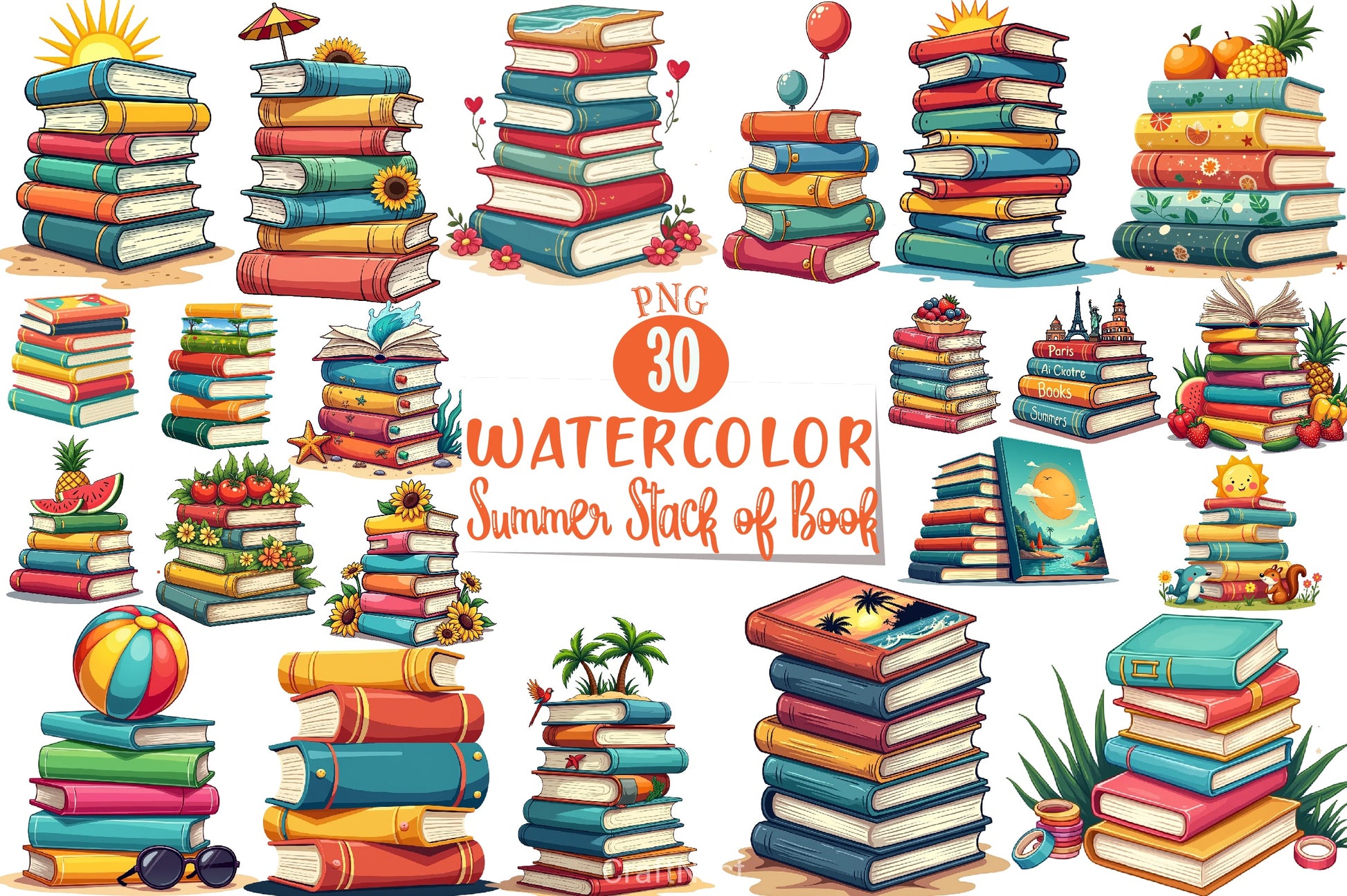 Summer Book Stack Clipart Bundle - CraftNest - Digital Crafting and Art