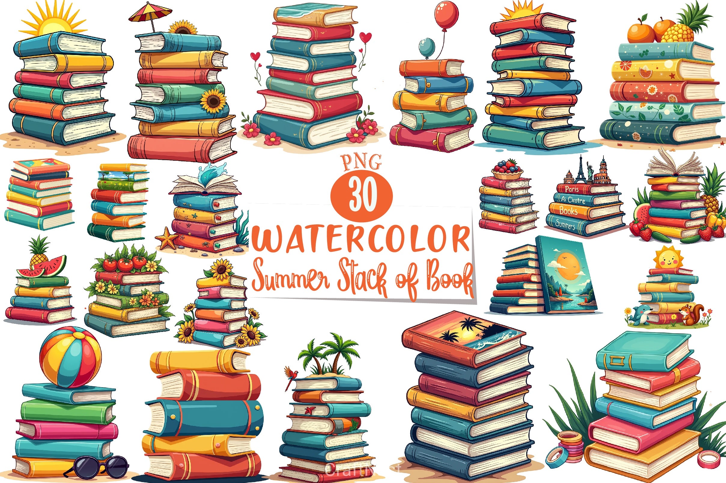 Summer Book Stack Clipart Bundle - CraftNest - Digital Crafting and Art