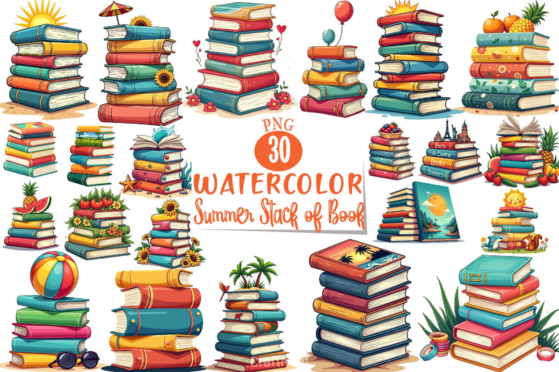 Summer Book Stack Clipart Bundle - CraftNest - Digital Crafting and Art