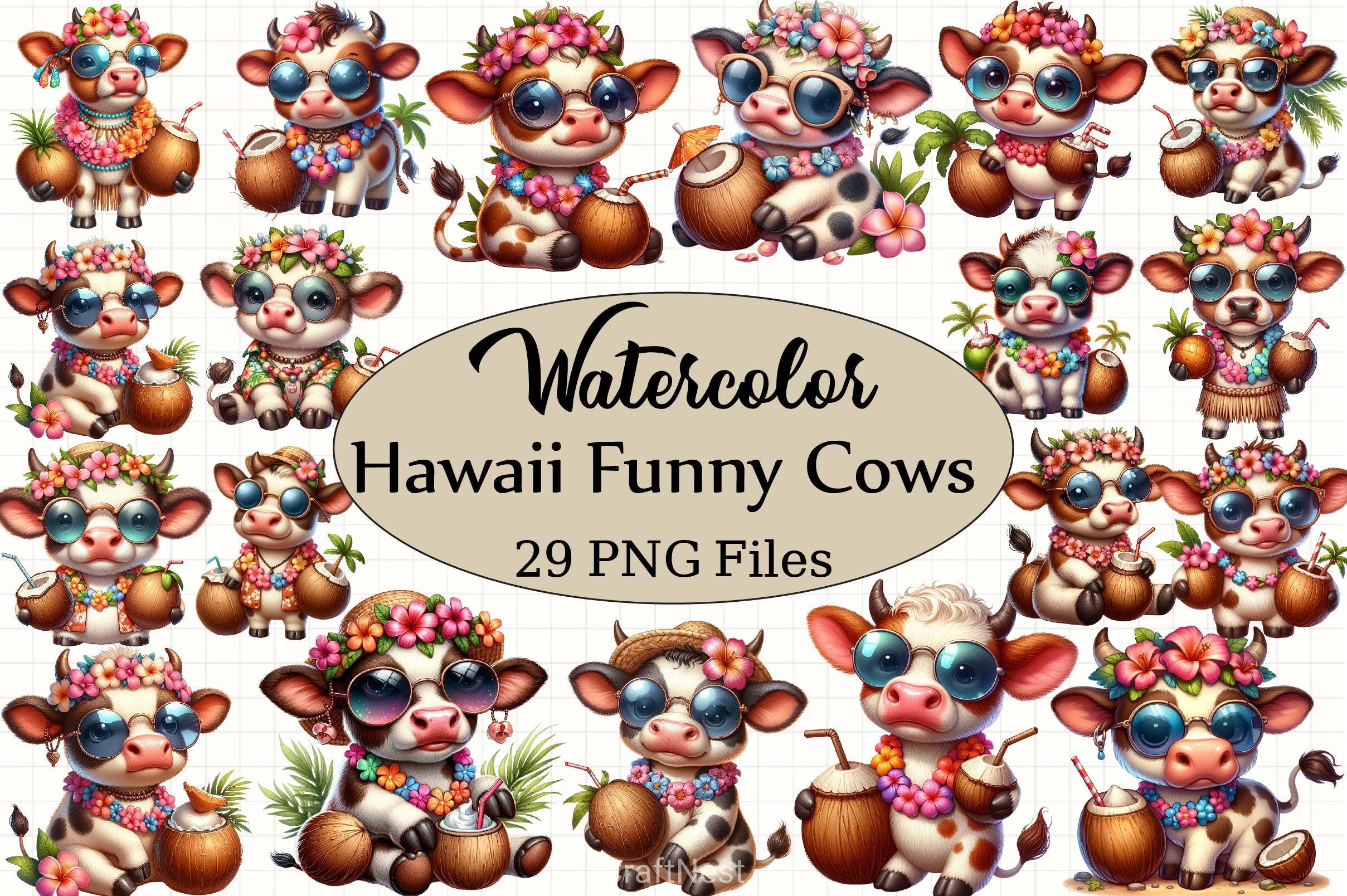 Hawaii Funny Cows Clipart Bundle - CraftNest - Digital Crafting and Art