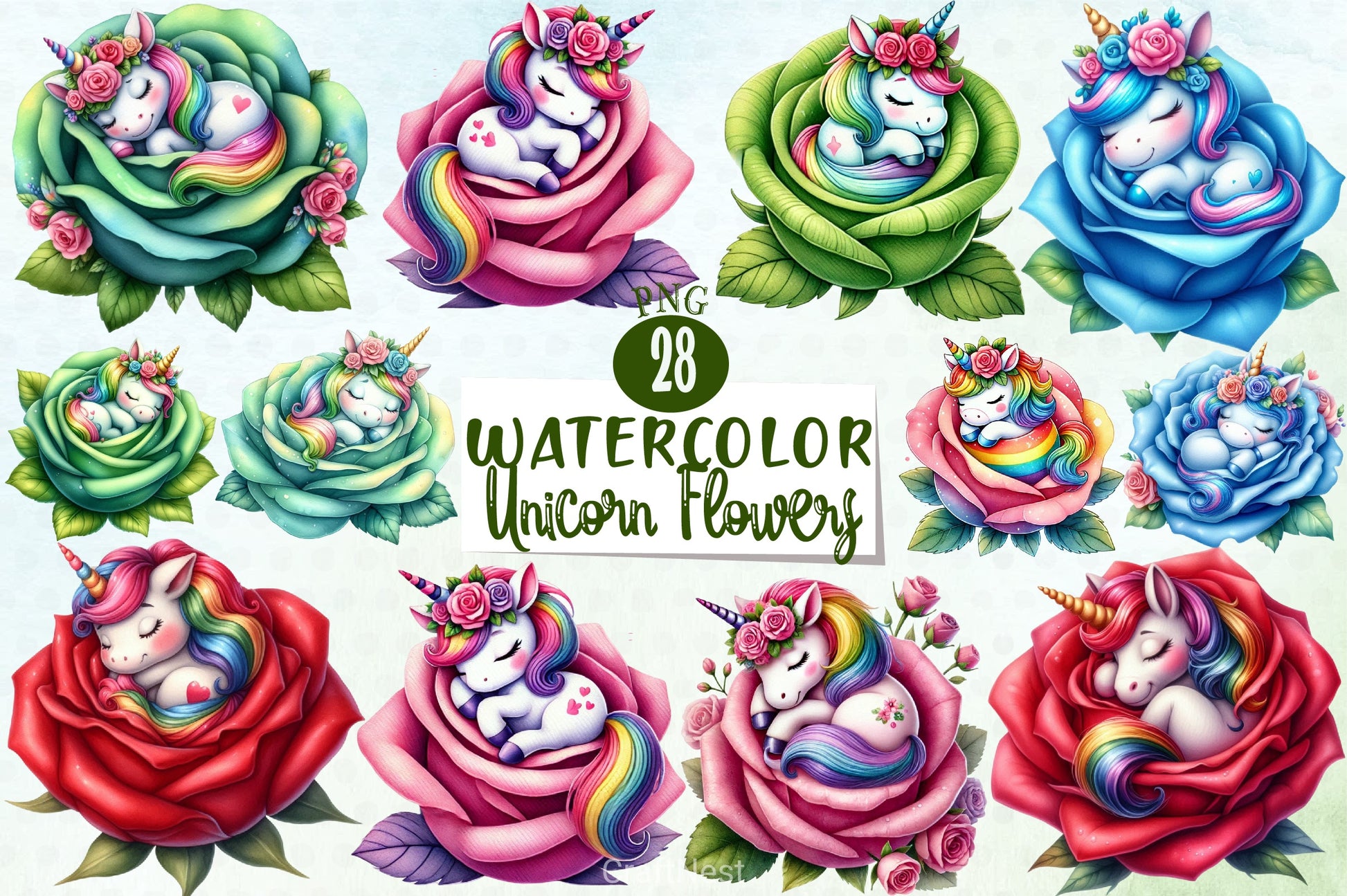 Baby Unicorn Flowers Clipart Bundle - CraftNest - Digital Crafting and Art