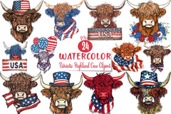 Patriotic Highland Cow Clipart Bundle 7 - CraftNest - Digital Crafting and Art