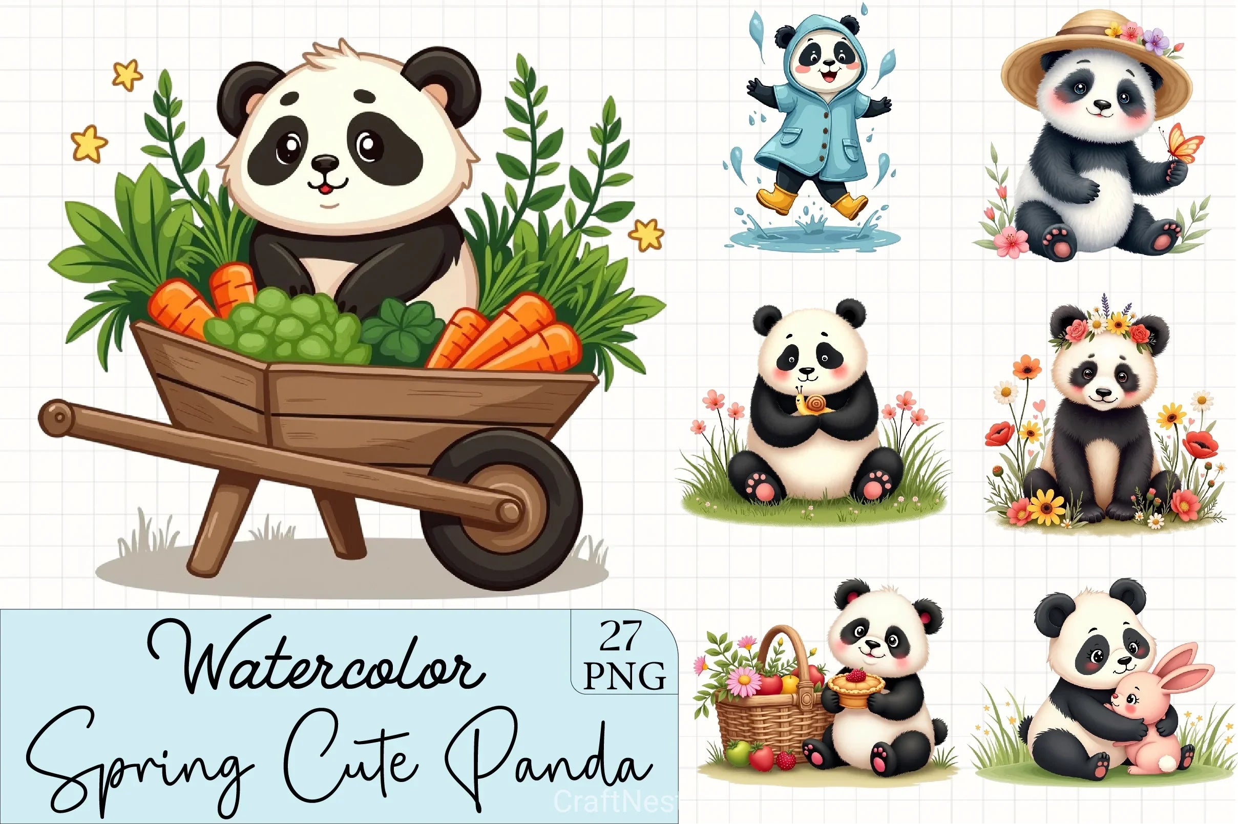 Springtime Panda Spring Panda Clipart Bundle