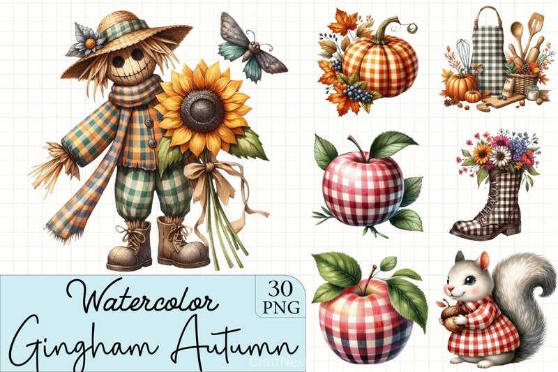 Gingham Autumn Clipart Bundle 4 - CraftNest - Digital Crafting and Art