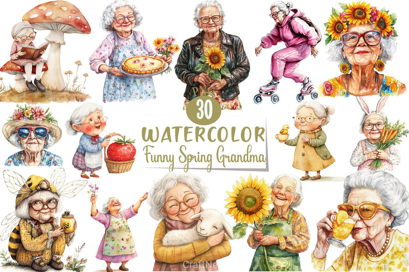 Funny Spring Grandma Clipart Bundle - CraftNest - Digital Crafting and Art