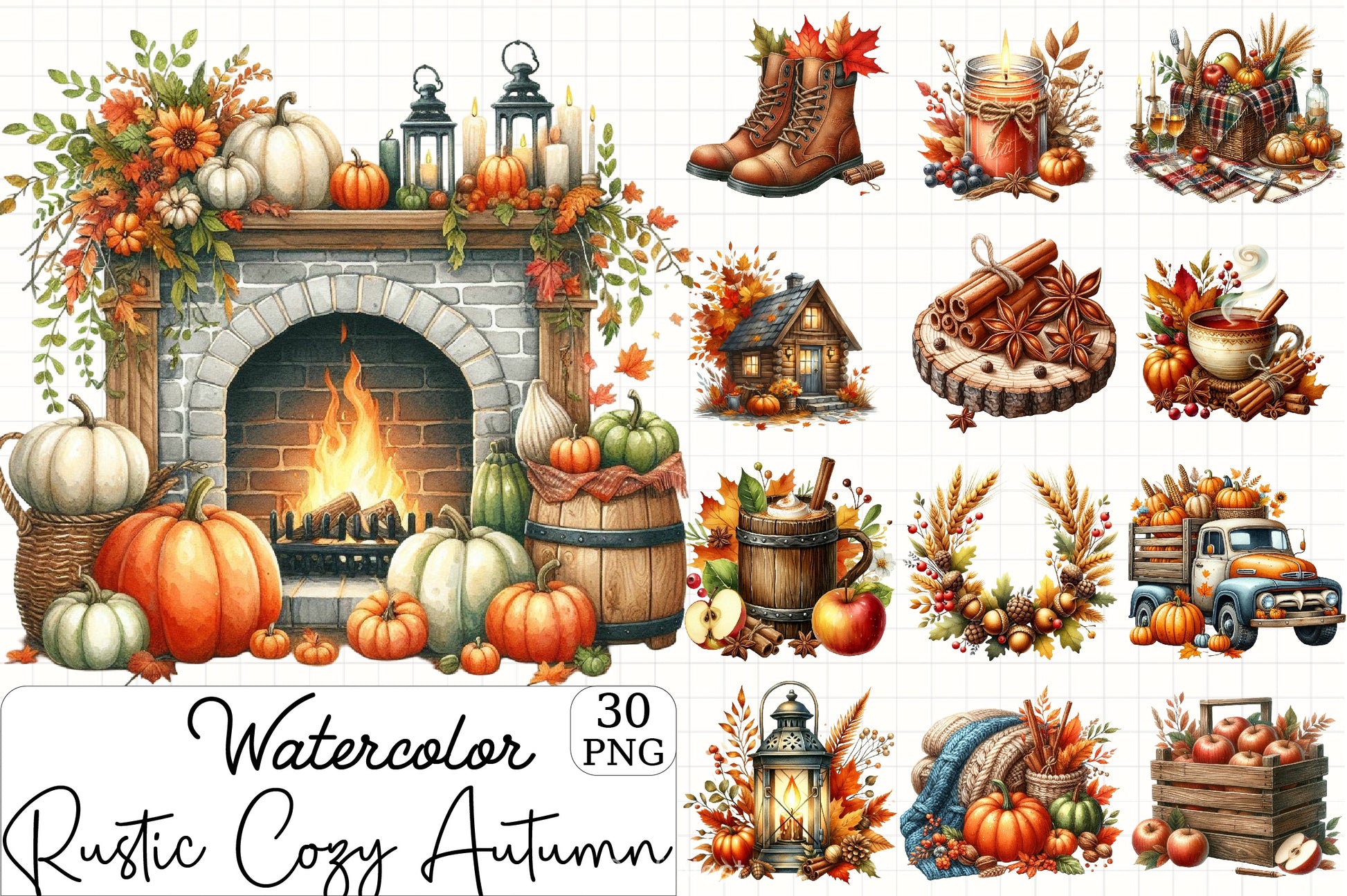 Rustic Cozy Autumn Clipart Bundle 12 - CraftNest - Digital Crafting and Art