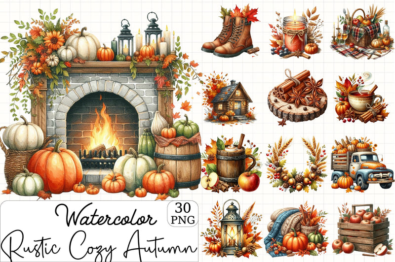 Rustic Cozy Autumn Clipart Bundle 12 - CraftNest - Digital Crafting and Art