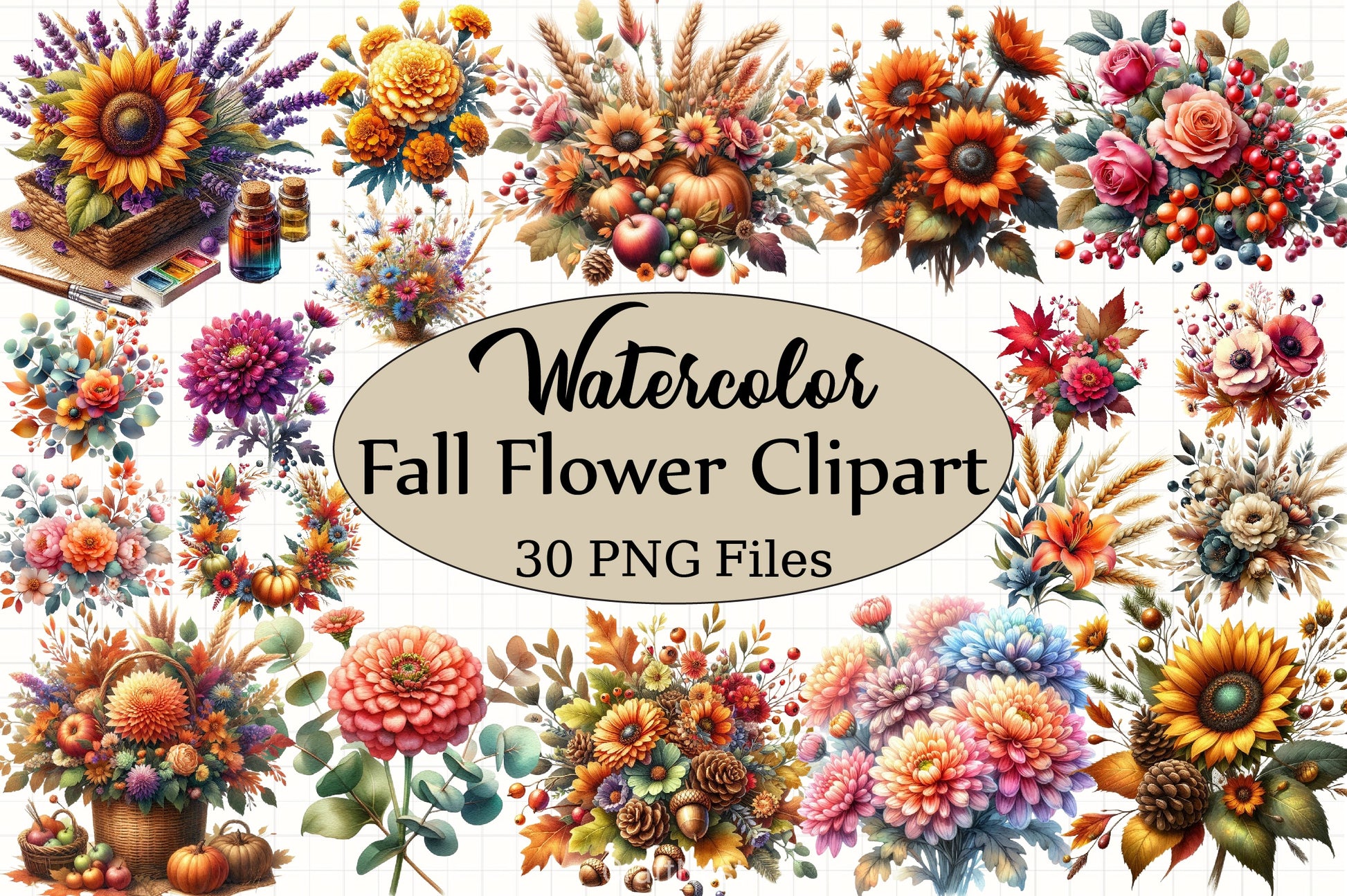 Fall Flower Clipart Bundle - CraftNest - Digital Crafting and Art
