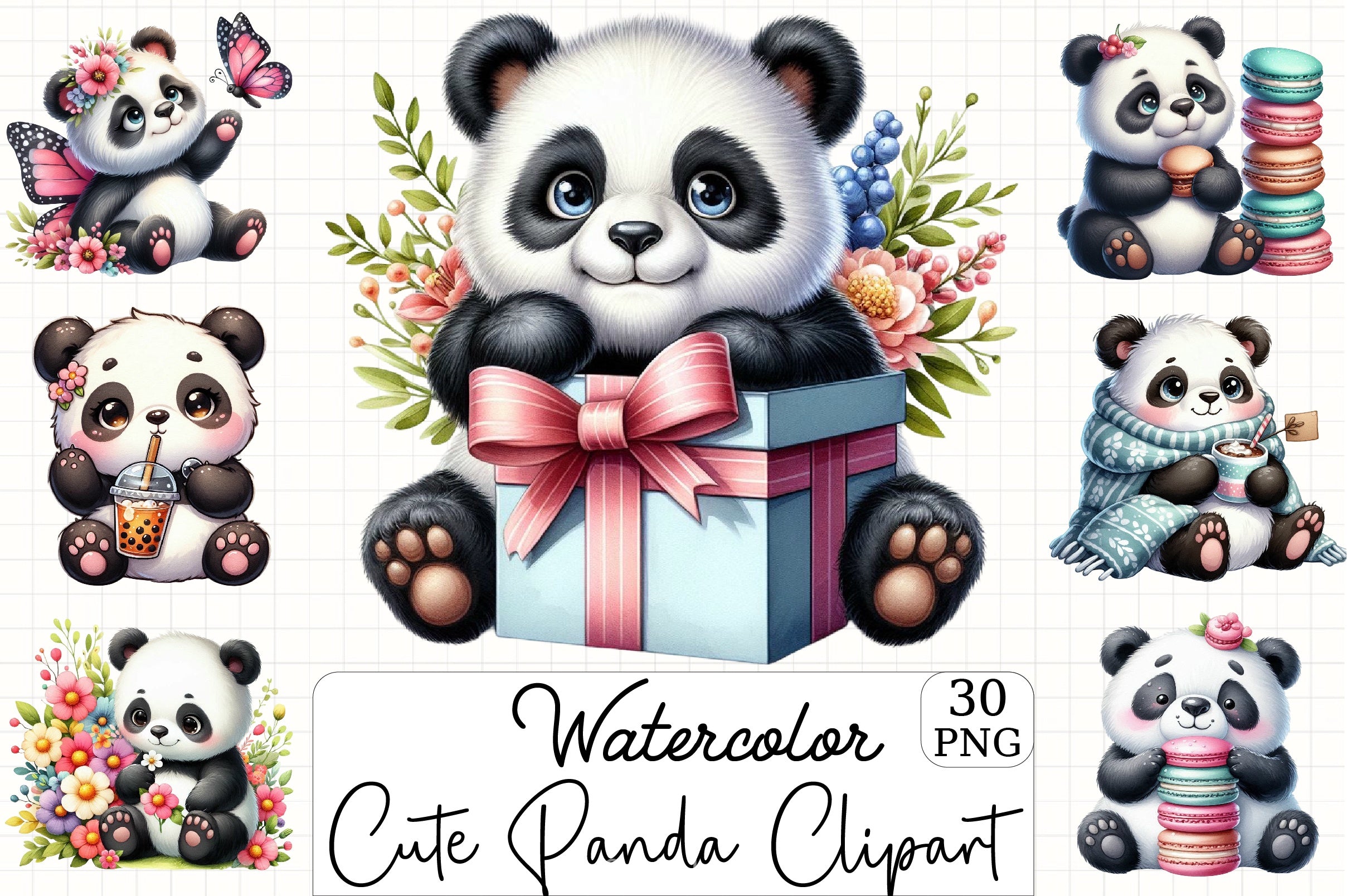 Cute Panda Clipart Bundle 4 - CraftNest - Digital Crafting and Art
