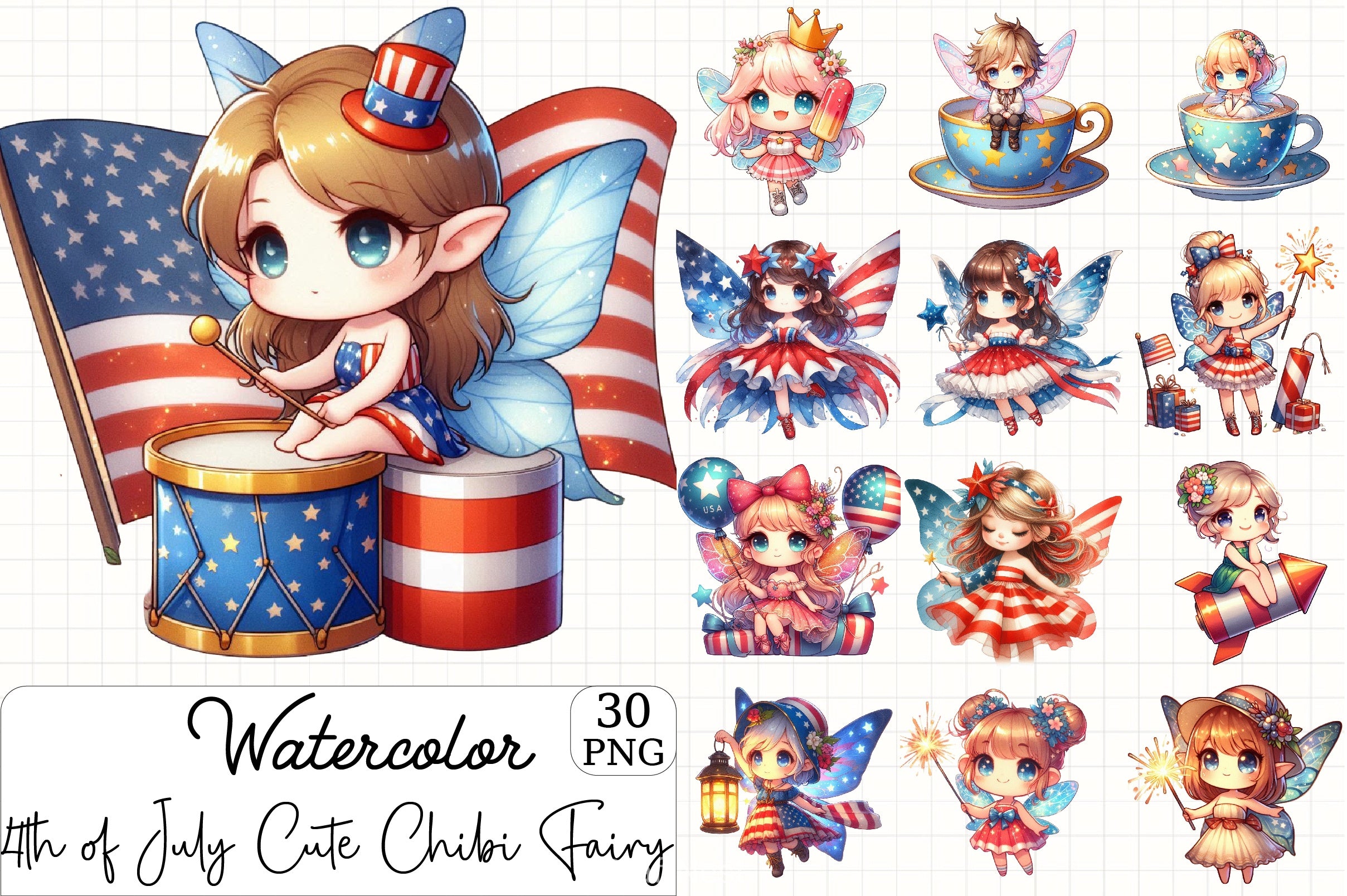 4th July Chibi Fairy Clipart Bundle - CraftNest - Digital Crafting and Art